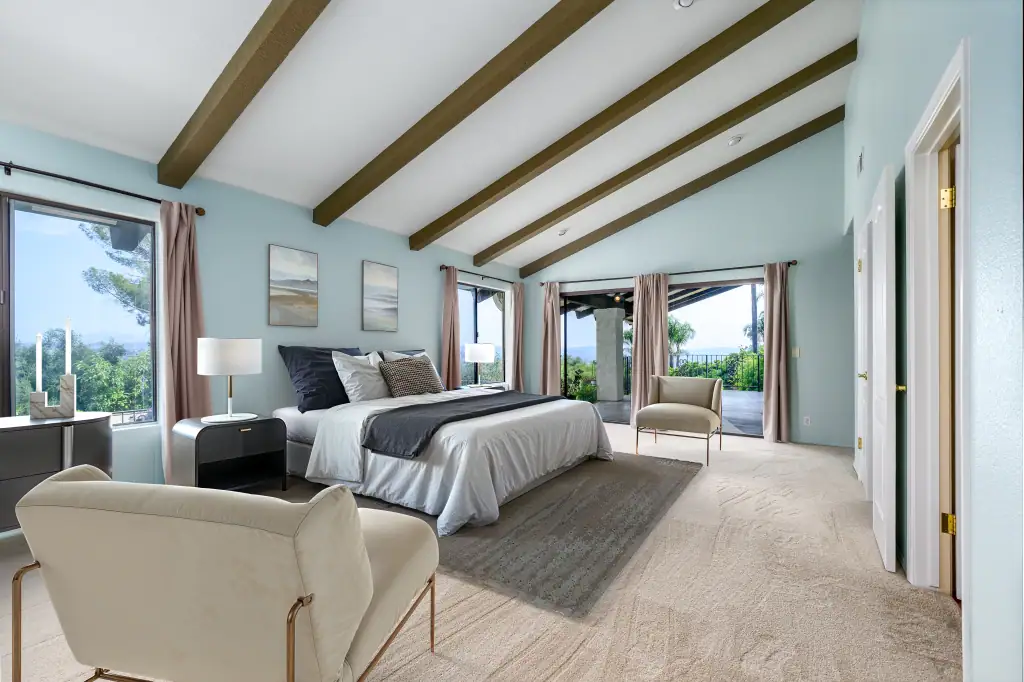 Perris real estate photography of a primary bedroom that has been virtually staged