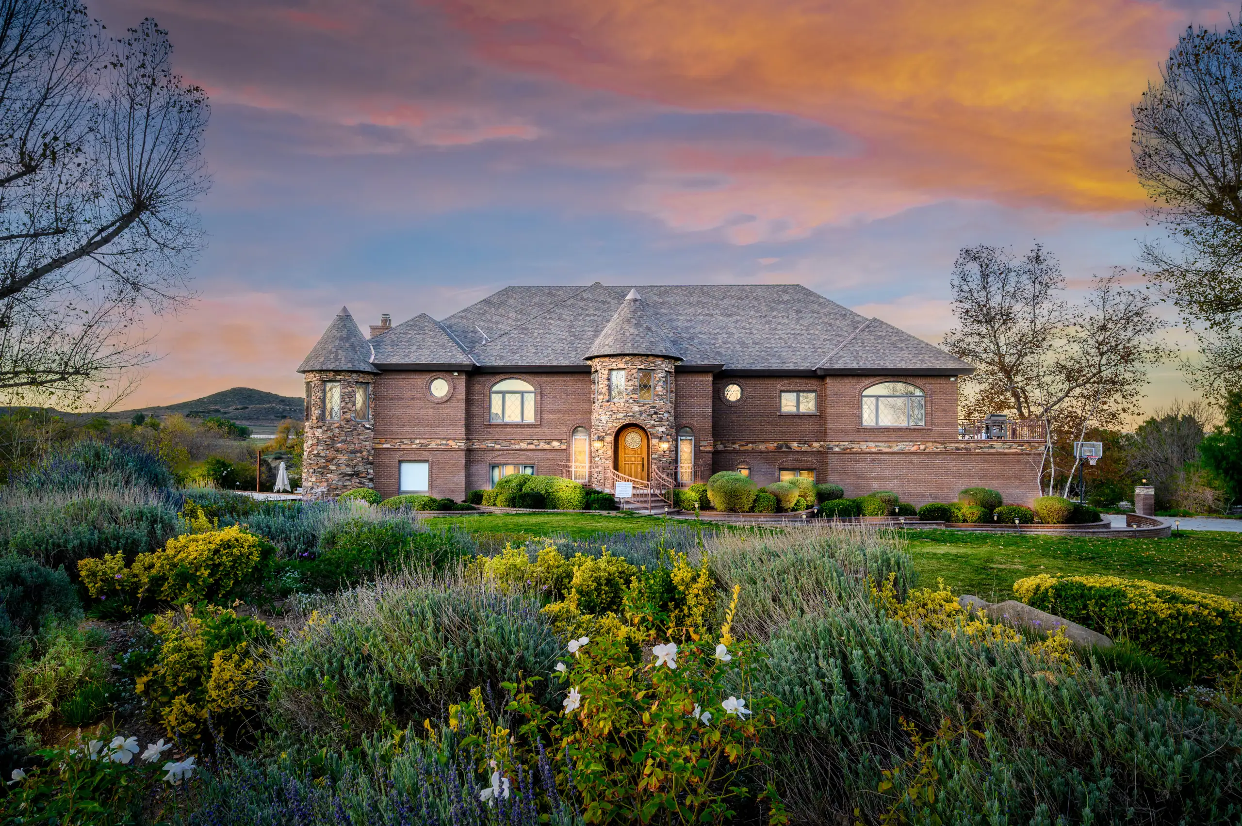 Perris Real Estate Photography of a beautiful historic home captured at sunset.