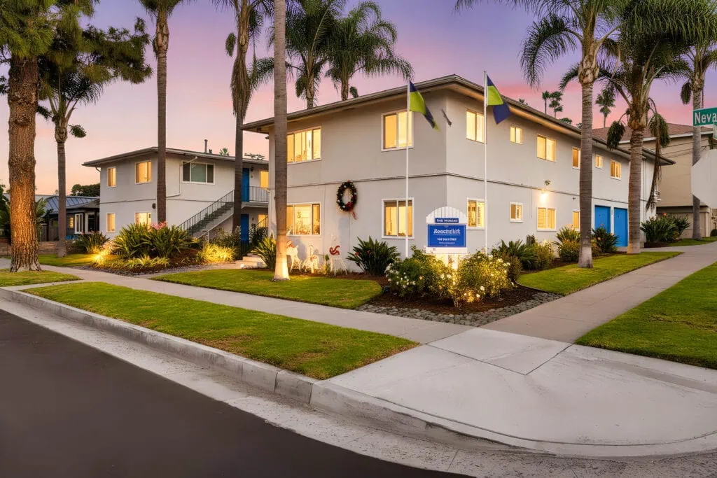 Apartment complex in Ocean Beach during the twilight hours